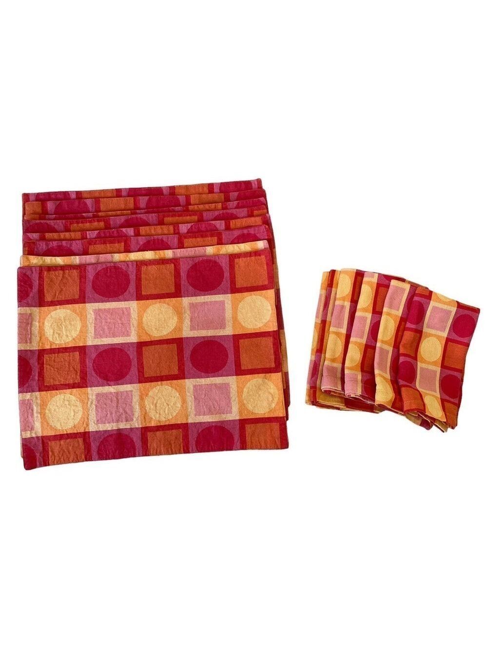 Crate & Barrel Metro Bright 8 Placemats 5 Napkins Red Multi